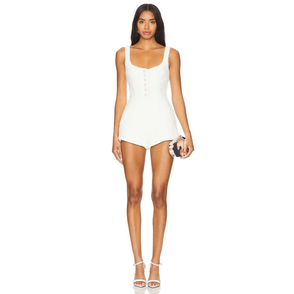 Lovers and Friends Josephine Tweed Romper in White Crystal Glam Luxury Bridal